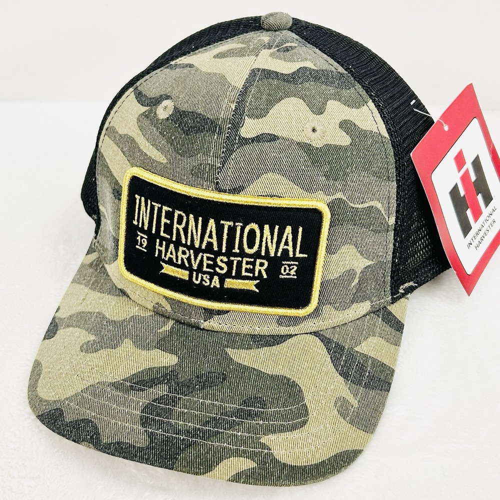 International Harvester USA Camo Patch Trucker Hat Cap Adjustable Snapback Green